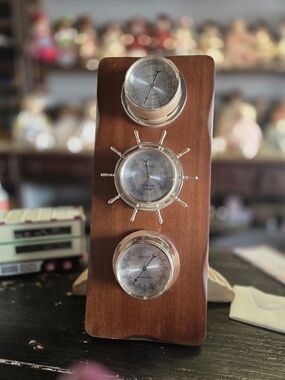SPRINGFIELD Nautical Triple Instrument  WEATHER STATION Brown Wood